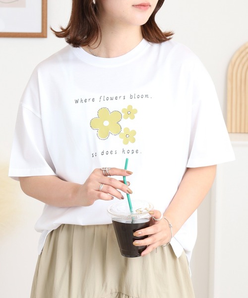 tシャツ BRODIAEA フラワープリント半袖Tシャツ レディース