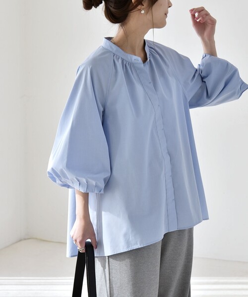 quaranciel ブラウス シャツ 「洗濯機可能」REPREVE バンドカラー