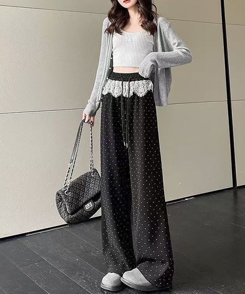 gossip!ロサンゼルス パンツ レースアクセント ドロストワイド
