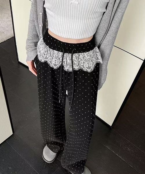 gossip!ロサンゼルス パンツ レースアクセント ドロストワイド