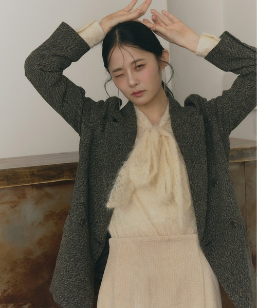 Olu.（オルドット） ブラウス シャツ スパンコールレースリボンタイ