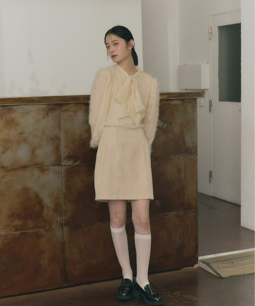 Olu.（オルドット） ブラウス シャツ スパンコールレースリボンタイ