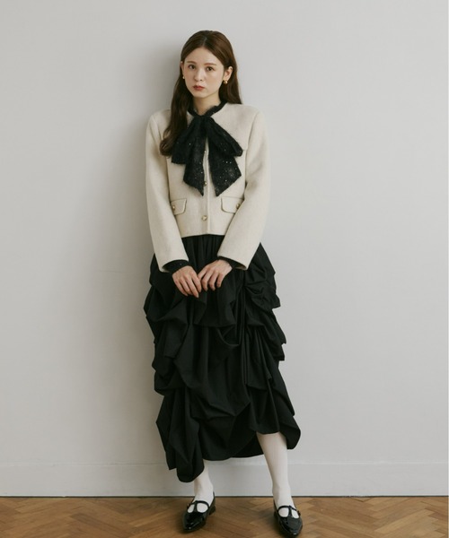 Olu.（オルドット） ブラウス シャツ スパンコールレースリボンタイ