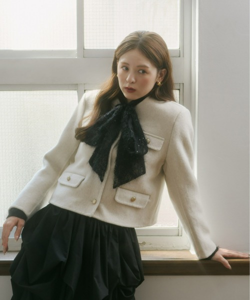 Olu.（オルドット） ブラウス シャツ スパンコールレースリボンタイ