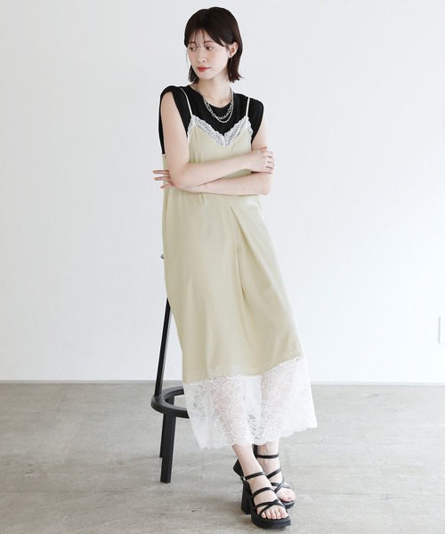 ワンピース 夏 裾レースで足元きれい見えキャミワンピース | shetila | 07
