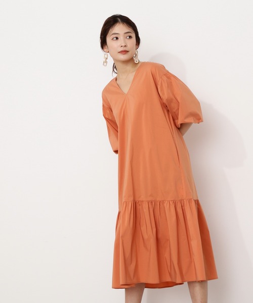 「NATURAL BEAUTY BASIC」 7分袖ワンピース MEDIUM オレンジ レディース_画像4