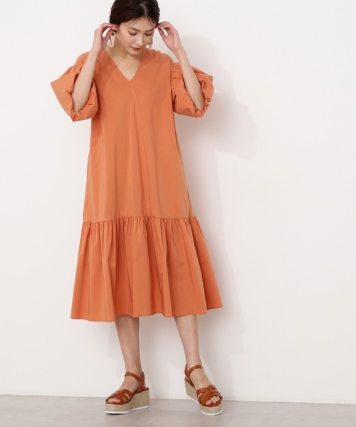 「NATURAL BEAUTY BASIC」 7分袖ワンピース MEDIUM オレンジ レディース_画像8