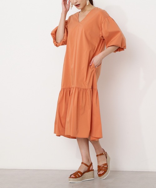 「NATURAL BEAUTY BASIC」 7分袖ワンピース MEDIUM オレンジ レディース_画像9