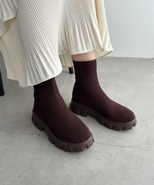 ショート ブーツ 厚底ニットショートブーツ レディース : ZOZOTOWN