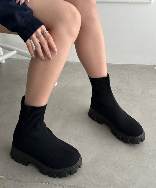 ショート ブーツ 厚底ニットショートブーツ レディース : ZOZOTOWN