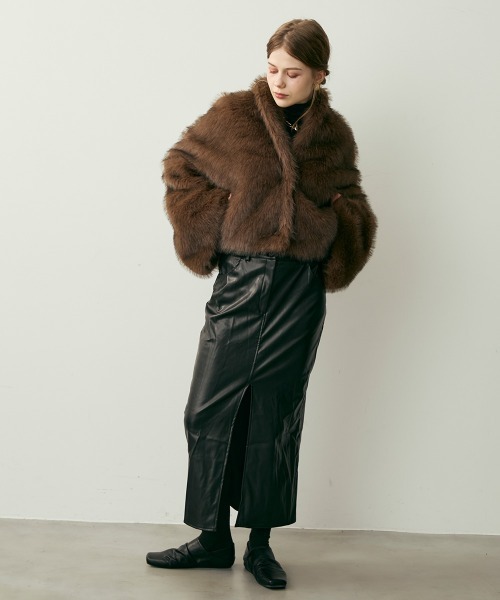 Clum コート アウター 変形ワイドスリーブフェイクファークロップド丈