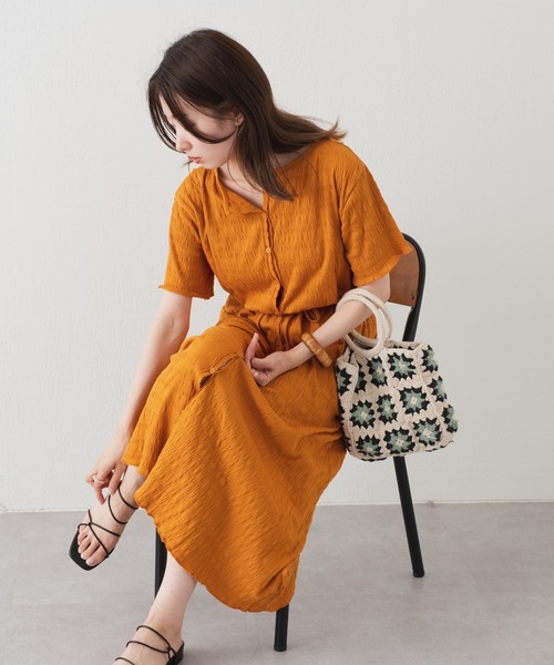 「Kastane」 半袖ワンピース 0 オレンジ レディース_画像4