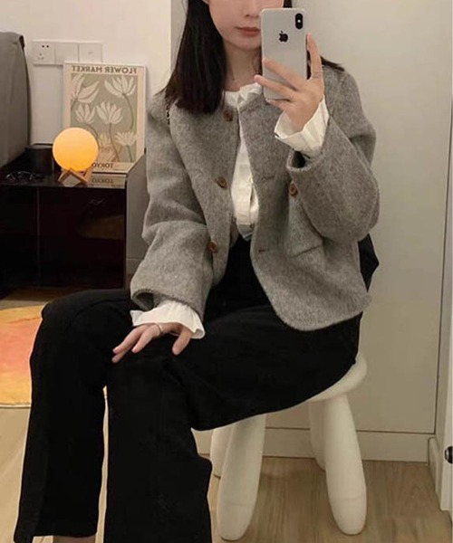 「MAISON DE THERESE」 ノーカラージャケット M アイボリー レディース_画像6