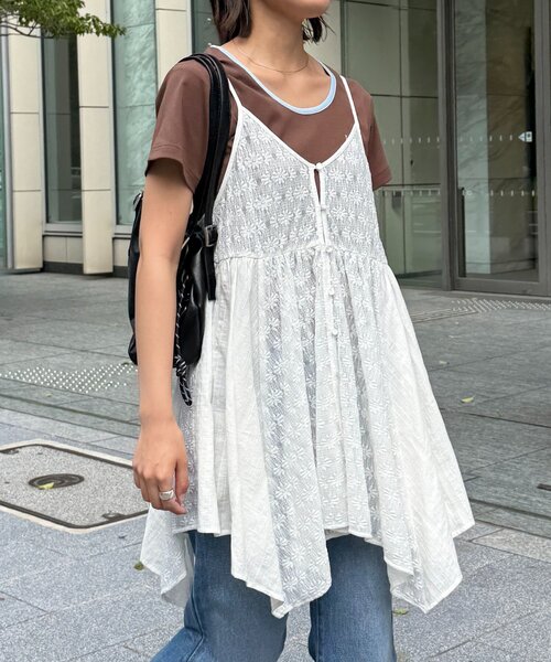 ブラウス シャツ 2WAYイレヘムキャミチュニック レディースの画像