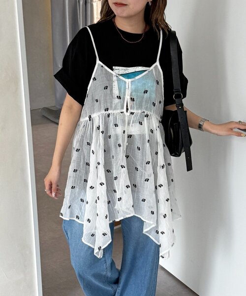 ブラウス シャツ 2WAYイレヘムキャミチュニック レディースの画像