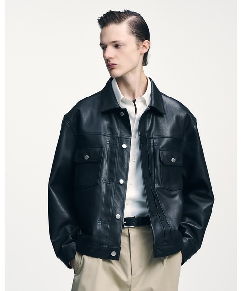 ジャケット・アウター 26ss SOPHNET. LEATHER TRUCKER JACKET SOPHNET.（ソフネット） ブルゾン アウター LEATHER TRUCKER JACKET