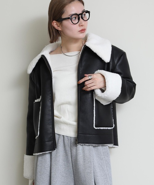 コート アウター エコレザーボアジャケット レディース : ZOZOTOWN