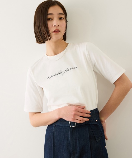 ROPE'（ロペ） tシャツ 半袖 ショート丈コンパクトTEE(白刺繍＆黒ロゴ