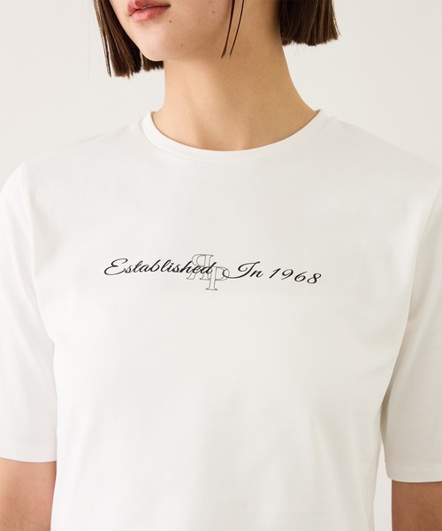 ROPE'（ロペ） tシャツ 半袖 ショート丈コンパクトTEE(白刺繍＆黒ロゴ