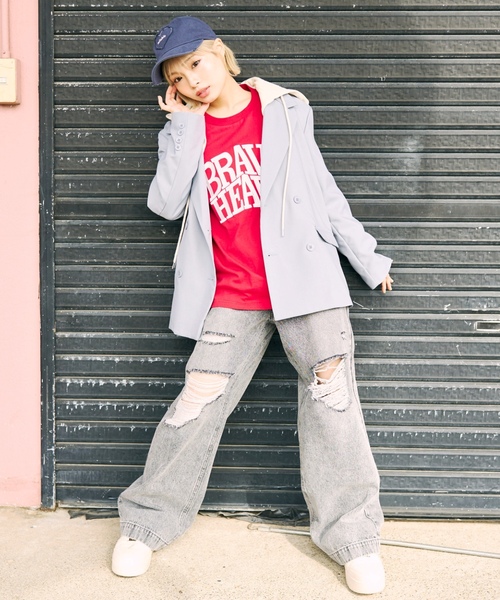 LOVETOXIC パンツ 「LTXC」「セット可」ダメージデニムワイドパンツ