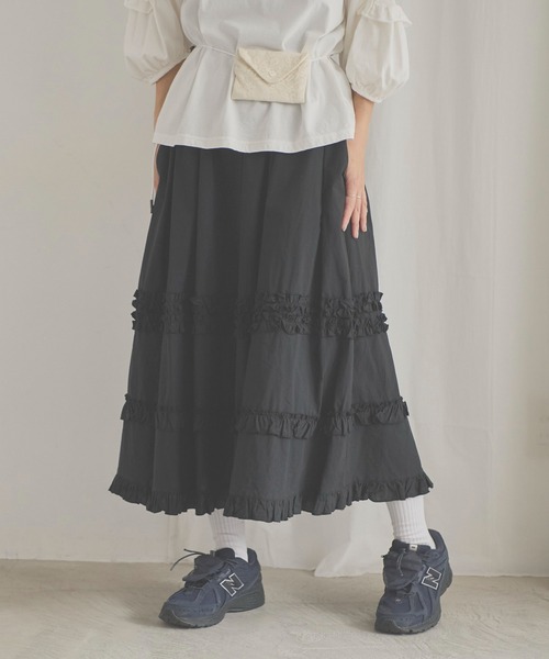 fig London フリル付きブラックロングスカート fig London（フィグロンドン） スカート deco skirt : ZOZOTOWN Yahoo