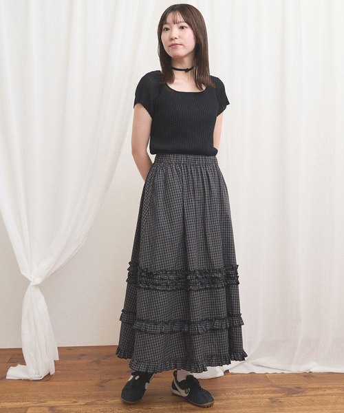 fig London フリル付きブラックロングスカート fig London（フィグロンドン） スカート deco skirt : ZOZOTOWN Yahoo