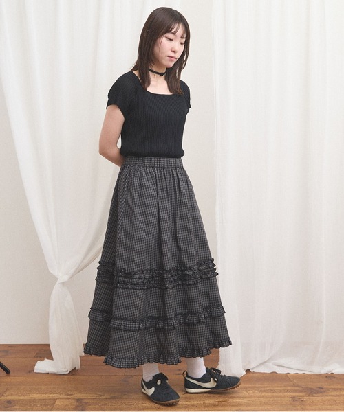 fig London フリル付きブラックロングスカート fig London（フィグロンドン） スカート deco skirt : ZOZOTOWN Yahoo