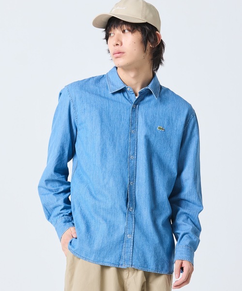 ラコステ ビッグロゴ デニムシャツ L ロゴ刺繍 ダンガリーシャツ LACOSTE（ラコステ） シャツ ライトウェイトデニムシャツ メンズ