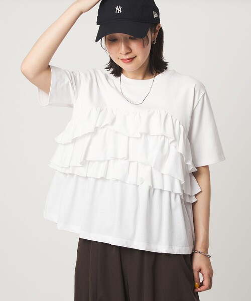 tシャツ 半袖 「WEB限定」「at ease」フロント フリル ショートスリーブ カットソー レディース | green label relaxing | 01