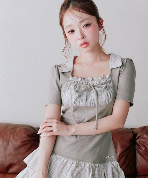 OLIVE des OLIVE（オリーブデオリーブ） ワンピース 半袖 レイヤード風
