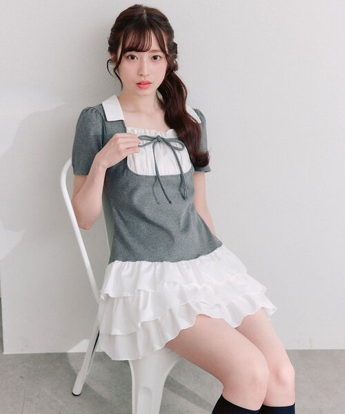 OLIVE des OLIVE（オリーブデオリーブ） ワンピース 半袖 レイヤード風