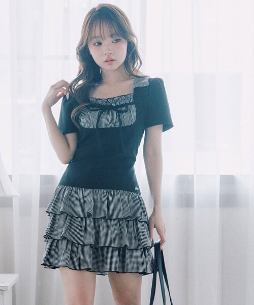 OLIVE des OLIVE（オリーブデオリーブ） ワンピース 半袖 レイヤード風