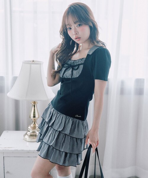 OLIVE des OLIVE（オリーブデオリーブ） ワンピース 半袖 レイヤード風