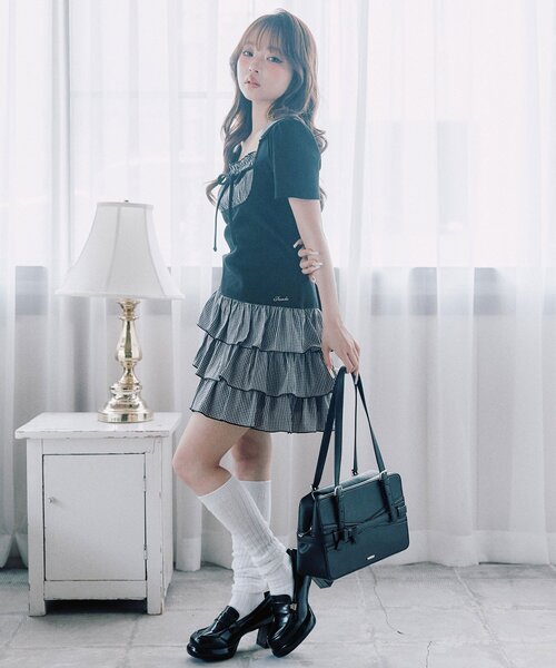 OLIVE des OLIVE（オリーブデオリーブ） ワンピース 半袖 レイヤード風
