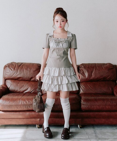OLIVE des OLIVE（オリーブデオリーブ） ワンピース 半袖 レイヤード風