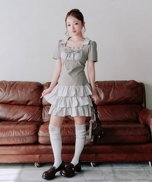 OLIVE des OLIVE（オリーブデオリーブ） ワンピース 半袖 レイヤード風