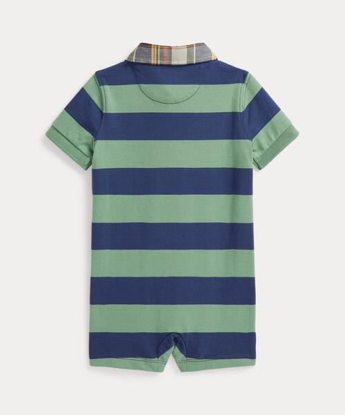 ベビー服 ロンパース マドラスカラー ストライプド コットン ショートオールの画像