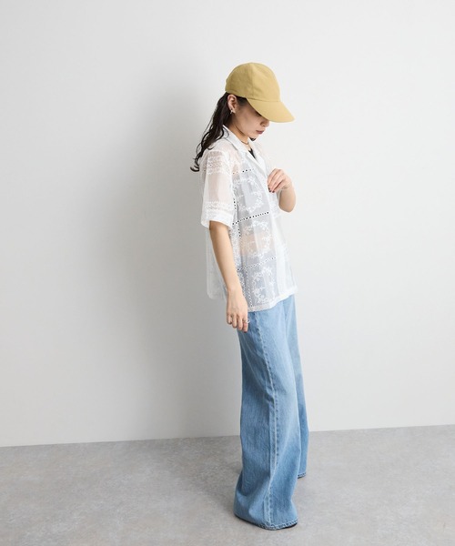 STELLA FISH ブラウス シャツ 夏 パッチワーク風総刺繍半袖シャツ