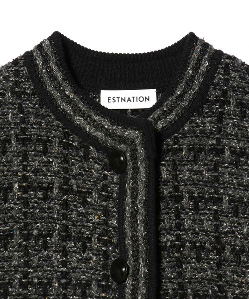 美品✨エストネーション ESTNATION ノーカラー ツイードニットジャケット ESTNATION（エストネーション） ジャケット ノーカラージャケット