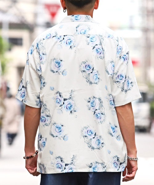 LUXSTYLE シャツ 花柄BIGオープンカラー半袖シャツ メンズ