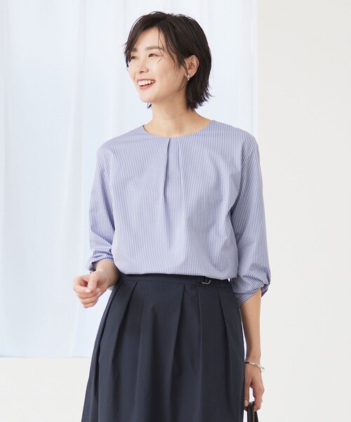 tシャツ ピンストライプジャージー ボリュームスリーブ カットソー レディース tシャツ ピンストライプジャージー ボリュームスリーブ