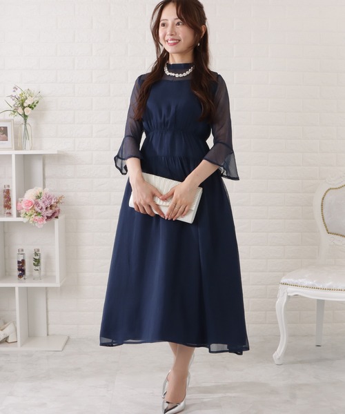 レディース シフォンドレス やわらかワンピ エスニック c3785 Lace Ladies ドレス ウエストギャザーフレアシフォンワンピース