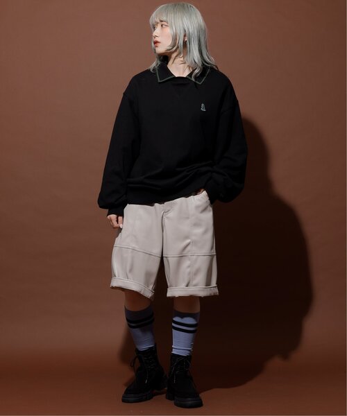 DOUBLE NAME tシャツ ミニ恐竜ワッペンポロ衿プルオーバー/ユニ