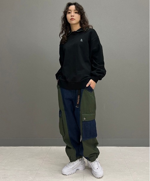 tシャツ ミニ恐竜ワッペンポロ衿プルオーバー/ユニセックス可 レディース メンズ DOUBLE NAME tシャツ ミニ恐竜ワッペンポロ衿プルオーバー/ユニ
