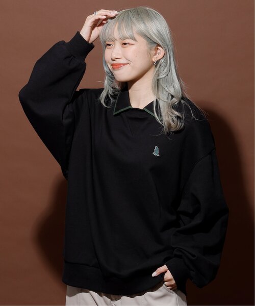 tシャツ ミニ恐竜ワッペンポロ衿プルオーバー/ユニセックス可 レディース メンズ DOUBLE NAME tシャツ ミニ恐竜ワッペンポロ衿プルオーバー/ユニ