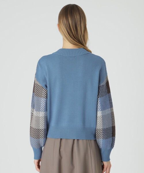 ニット ヘアリークレストブリッジチェックジャカードニット レディース  