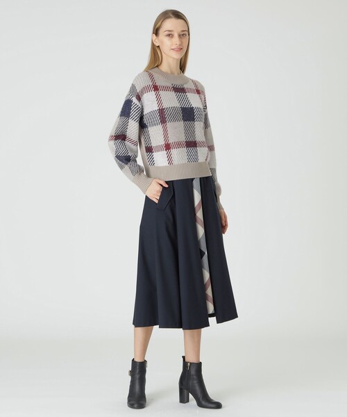 ニット ヘアリークレストブリッジチェックジャカードニット レディース  