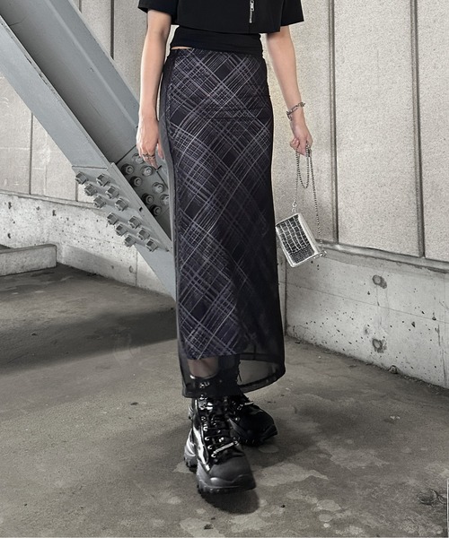 PRAYING チェック柄タイトスカートBOXER SHEER SKIRT PRAYING チェック柄タイトスカートBOXER SHEER SKIRT