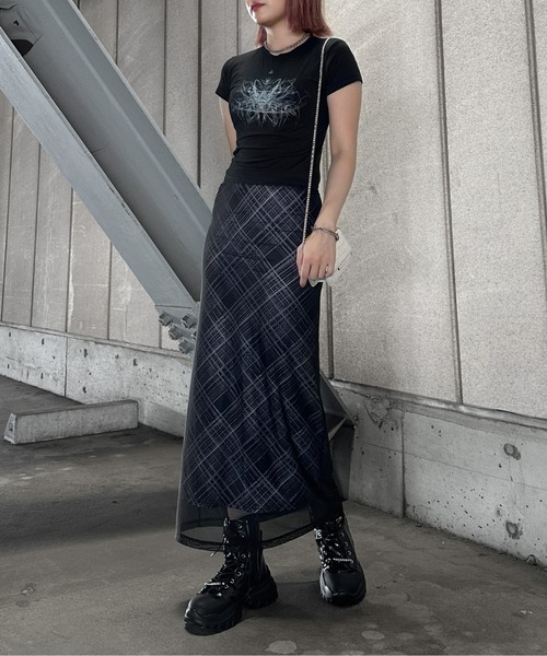 jiasecond. スカート 「jiasecond.」チェック柄シアーレイヤード