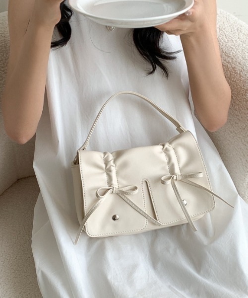 LYN 2WAY リボン フェミニン ショルダーバッグ ジッパー LACーVERT ショルダーバッグ バッグ 2WAYリボンギャザー